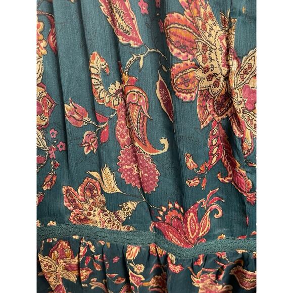 Band Of The Free Run The World Pine Paisley Empire Waist Midi Dress Size Large - Picture 12 of 16